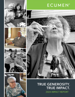 Collage of older adults engaging in activities like blowing bubbles, playing bingo, and socializing, featuring the text 