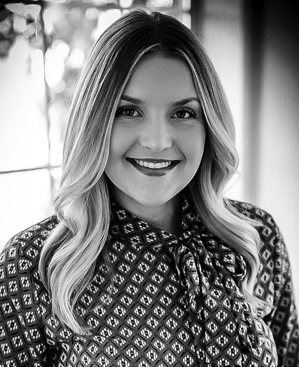 Professional black and white portrait of Ashley Bontjes