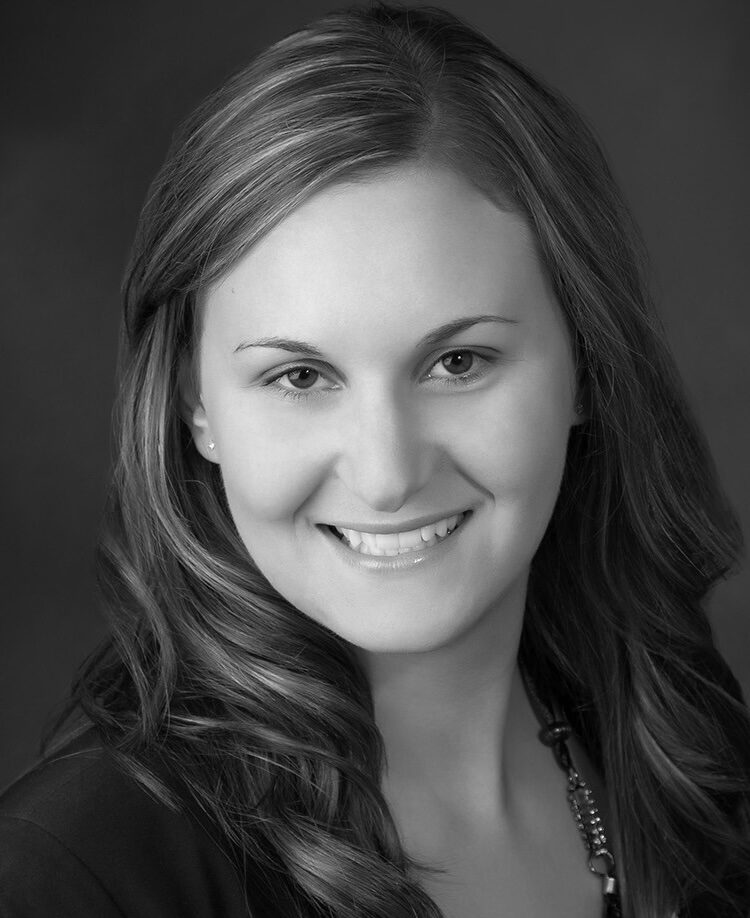 Black and white professional portrait of Danielle Olson