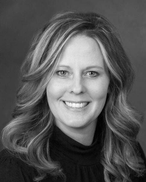 Black and white professional portrait of Bridget Okeson