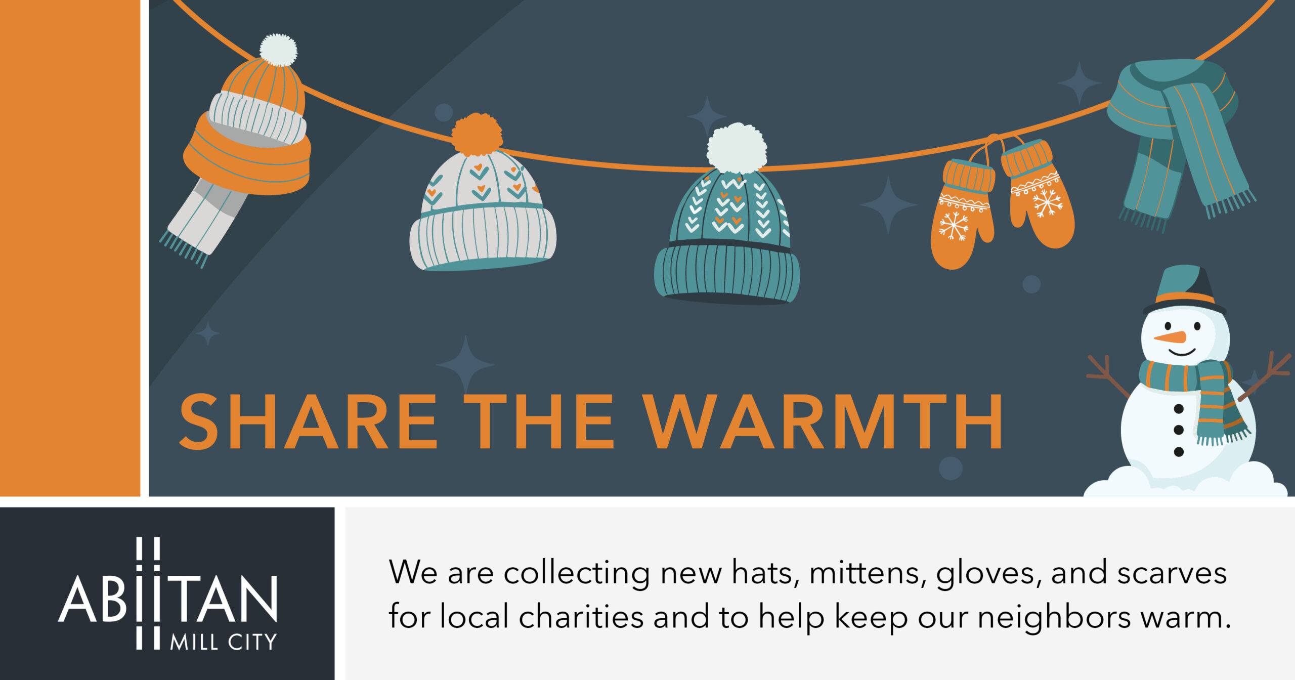 Abiitan Mill City | Share the Warmth | We are collecting new hats, mittens, gloves, and scarves for local charities and to help keep our neighbors warm.