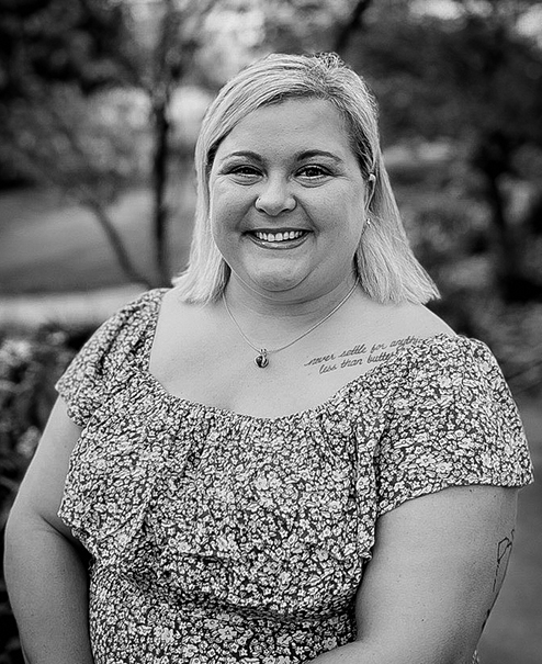 Professional black and white portrait of Steph Johnson