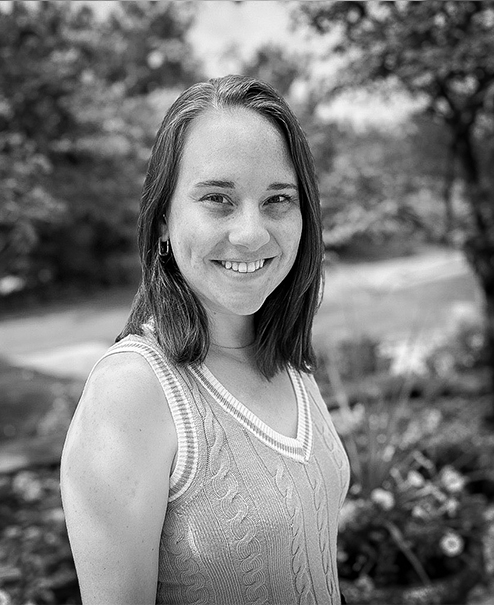 Professional black and white portrait of Kimberly Hatlestad-McCulloch