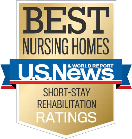 Best Nursing Homes Short-Stay Rehabilitation Ratings badge graphic, issued by U.S. News & World Report publication