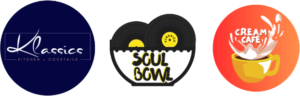 Klassics Kitchen + Cocktails logo; Soul Bowl logo; C.R.E.A.M. Cafe logo