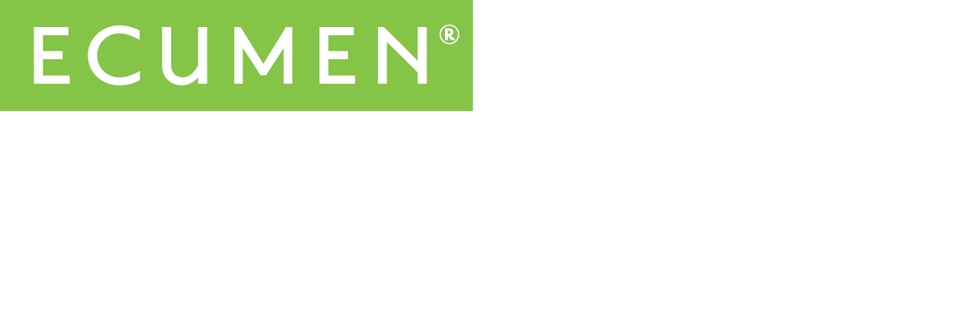 A green and white logo for Ecumen Meadows.
