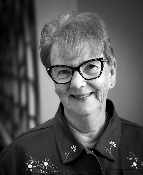 Black and white professional portrait of Darlene Shafer